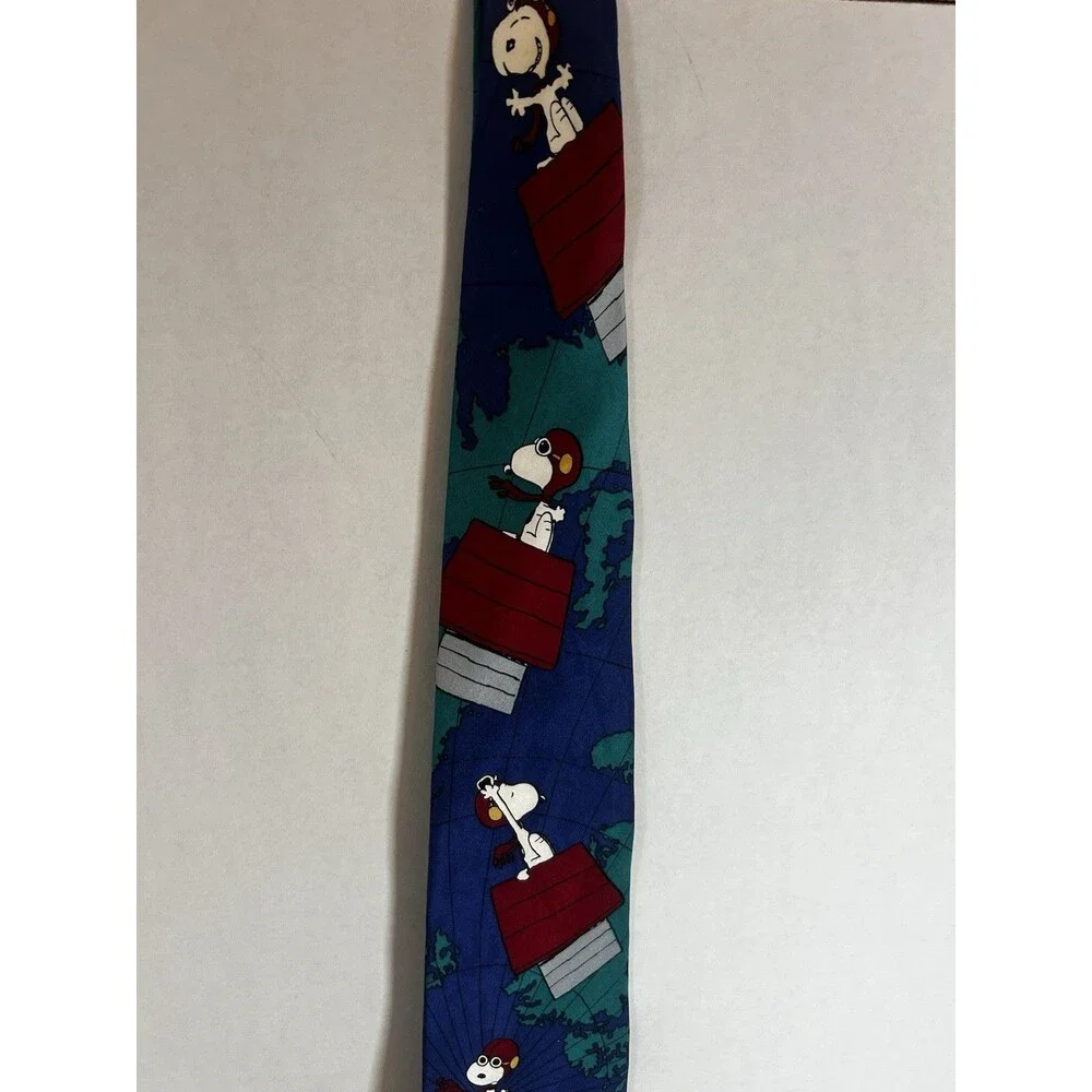 Peanuts Snoopy Flying Ace Red Baron Blue Novelty Silk Tie Mens Vintage Necktie